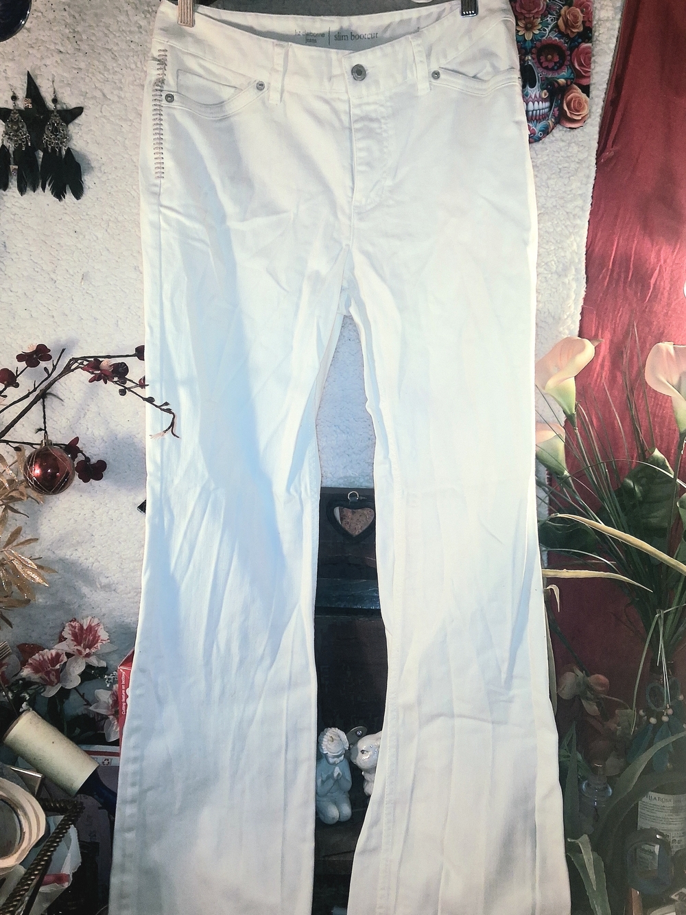 Claiborne Slim Bootcut Jeans in White